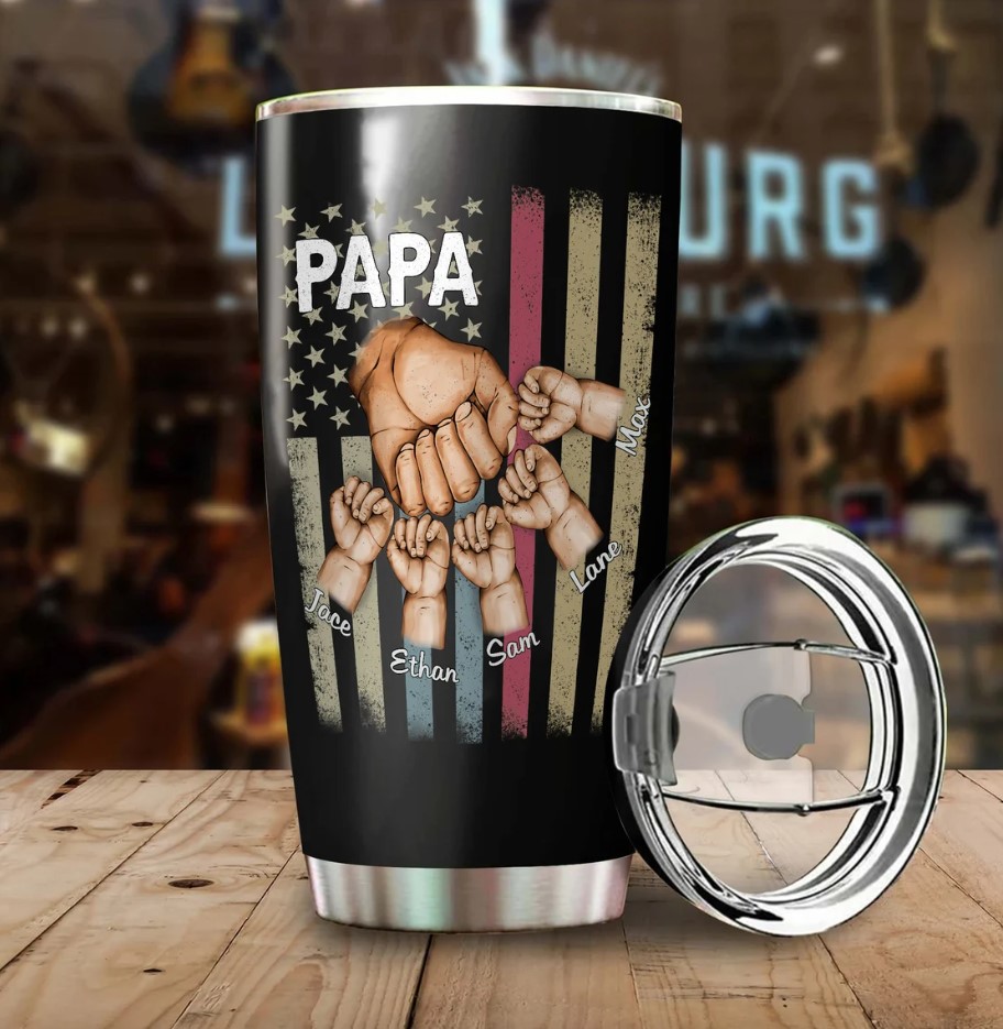 Personalized Fist Bump Papa Name Tumbler Custom Fathers Day Tumbler Fathers Day Gift